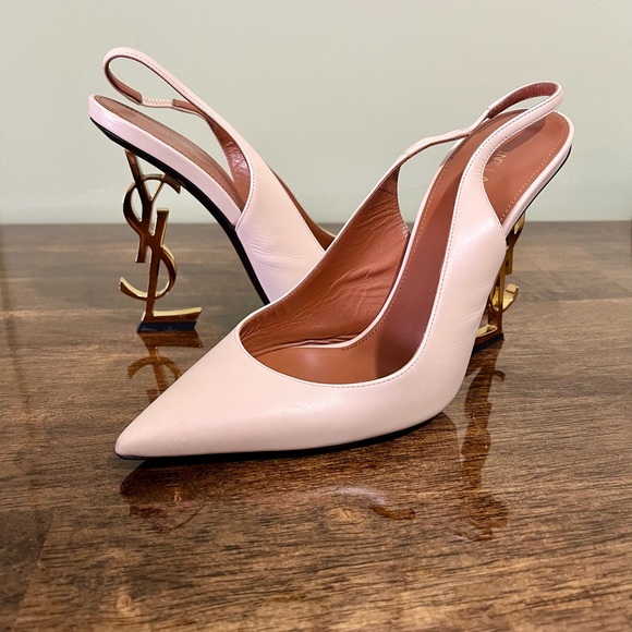 Saint Laurent Opyum 85 Beige Leather Slingback Pumps - Picture 1 of 11
